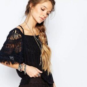 Free People Blackbird Crochet Open Knit Top Xsmall XS
